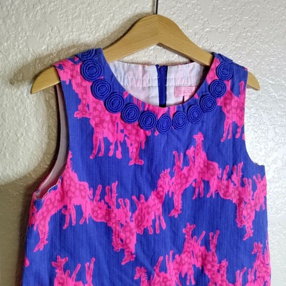 Lilly Pulitzer Girls Size 10 Windsor Giraffe Print Pink Blue Dress Whimsical - Picture 2 of 6